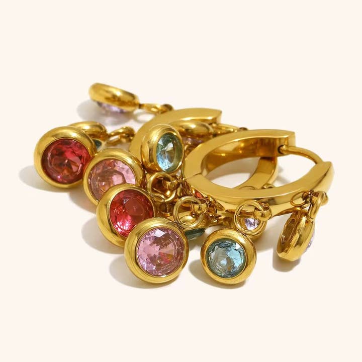 Multi-Color Gemstone Hoop Earring