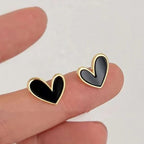 Black and White Heart design stud earrings