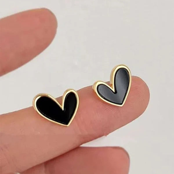 Black and White Heart design stud earrings