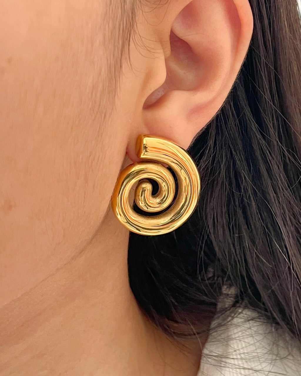 Stainless Steel Anti Tarnish Spiral Chunky Earrings