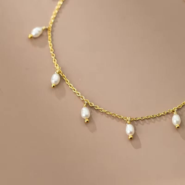 dangling teardrop-shaped pearls Anklet and Bracelet
