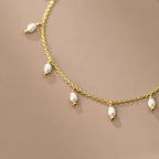 dangling teardrop-shaped pearls Anklet and Bracelet