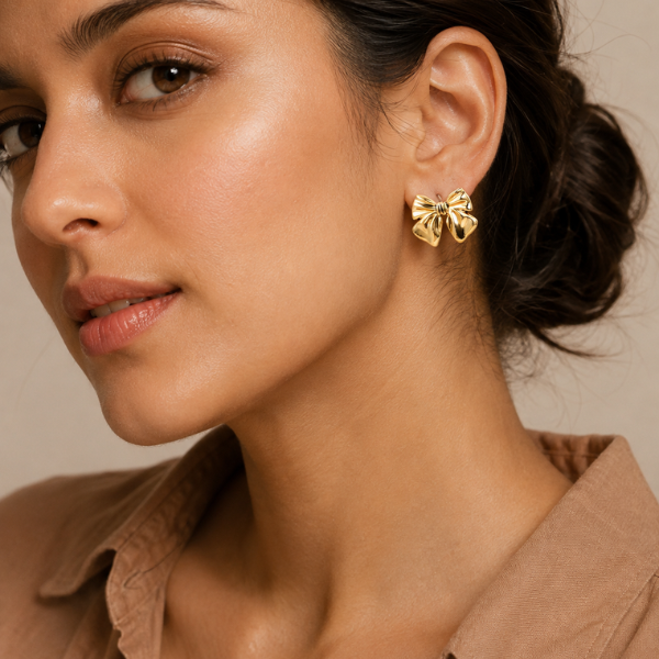 minimalist gold-plated bow stud earrings