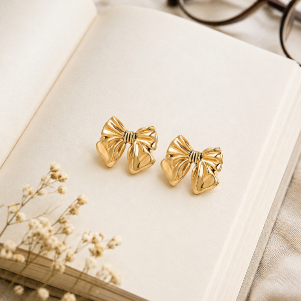 minimalist gold-plated bow stud earrings
