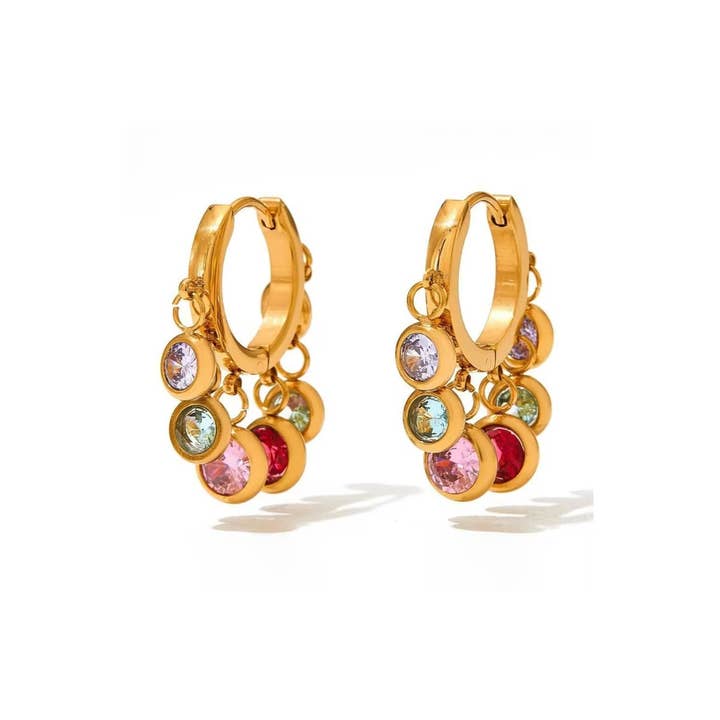 Multi-Color Gemstone Hoop Earring