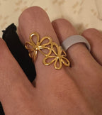 Two Flowers Adjustable Ring