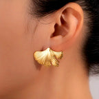 Ginkgo leaf stud earrings For Women