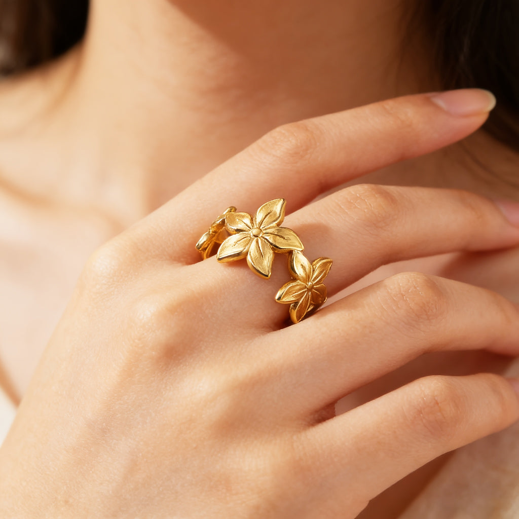 Gold Floral Open Ring