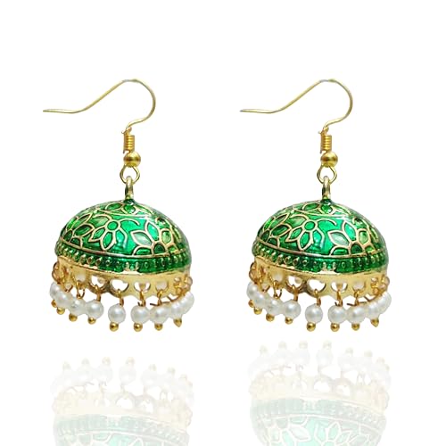Green Meenakari Enameled Jhumka