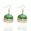 Green Meenakari Enameled Jhumka