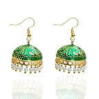 Green Meenakari Enameled Jhumka
