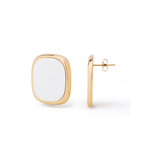 Square stud earrings with black\White inlay stone