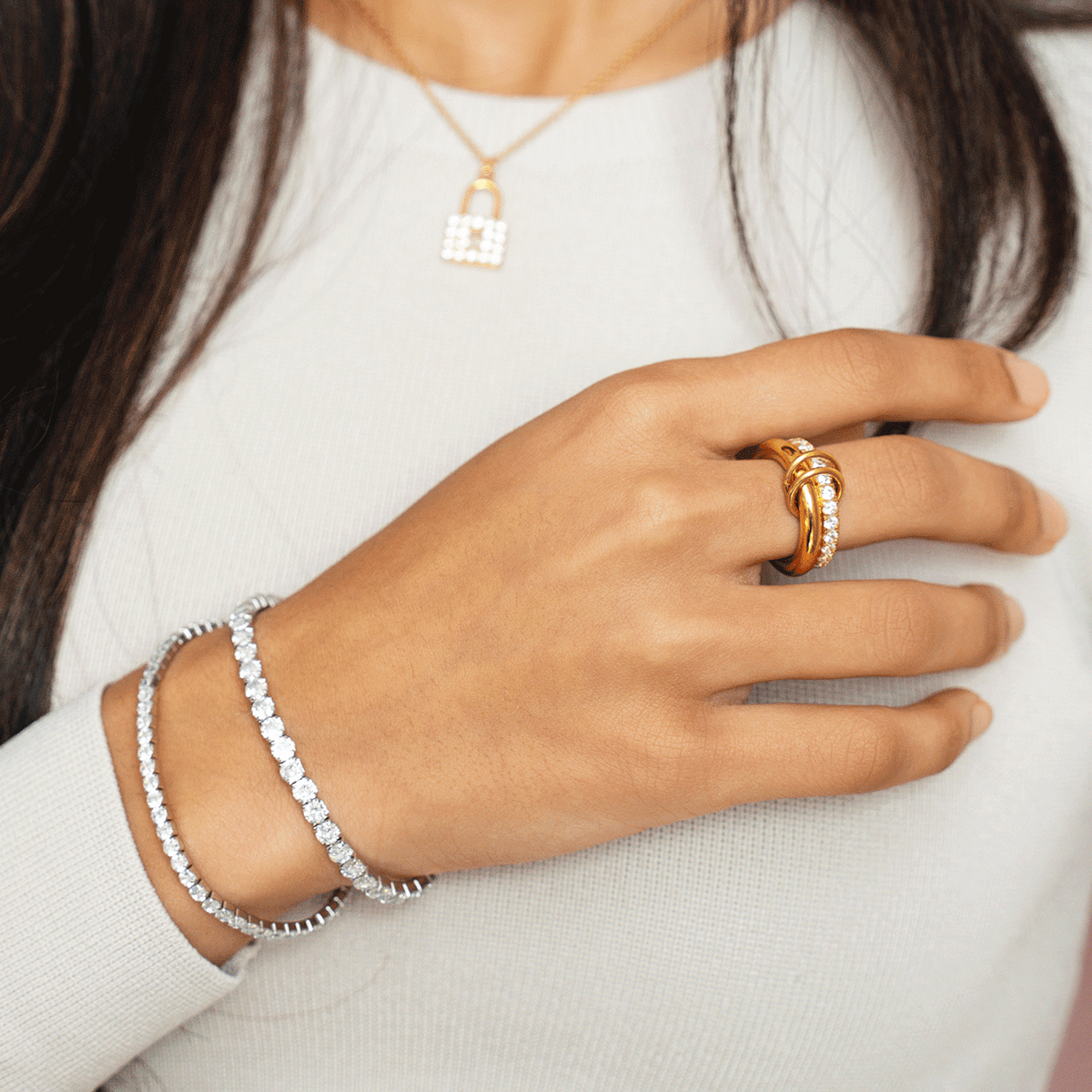 Golden Double Layer Zircon Ring