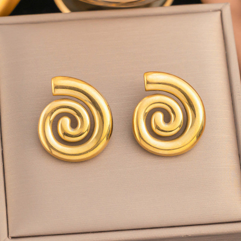 Stainless Steel Anti Tarnish Spiral Chunky Earrings