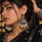 Silver Jhumka Earrings with Pearl Droplets