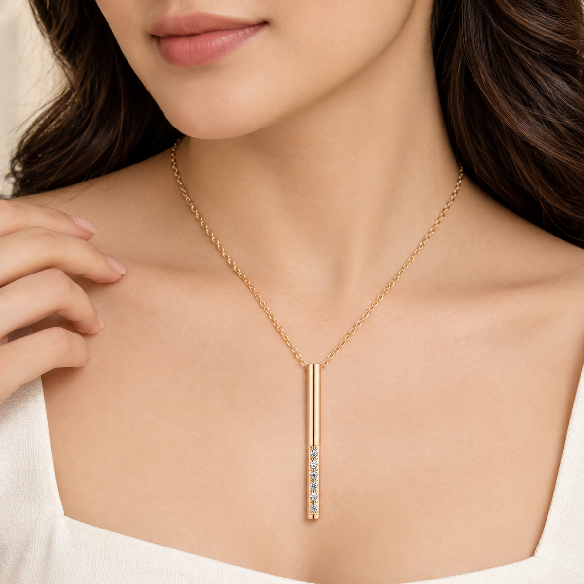 Rose gold-toned vertical bar pendant necklace