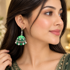 Verdant Leaf Enamel Jhumkas