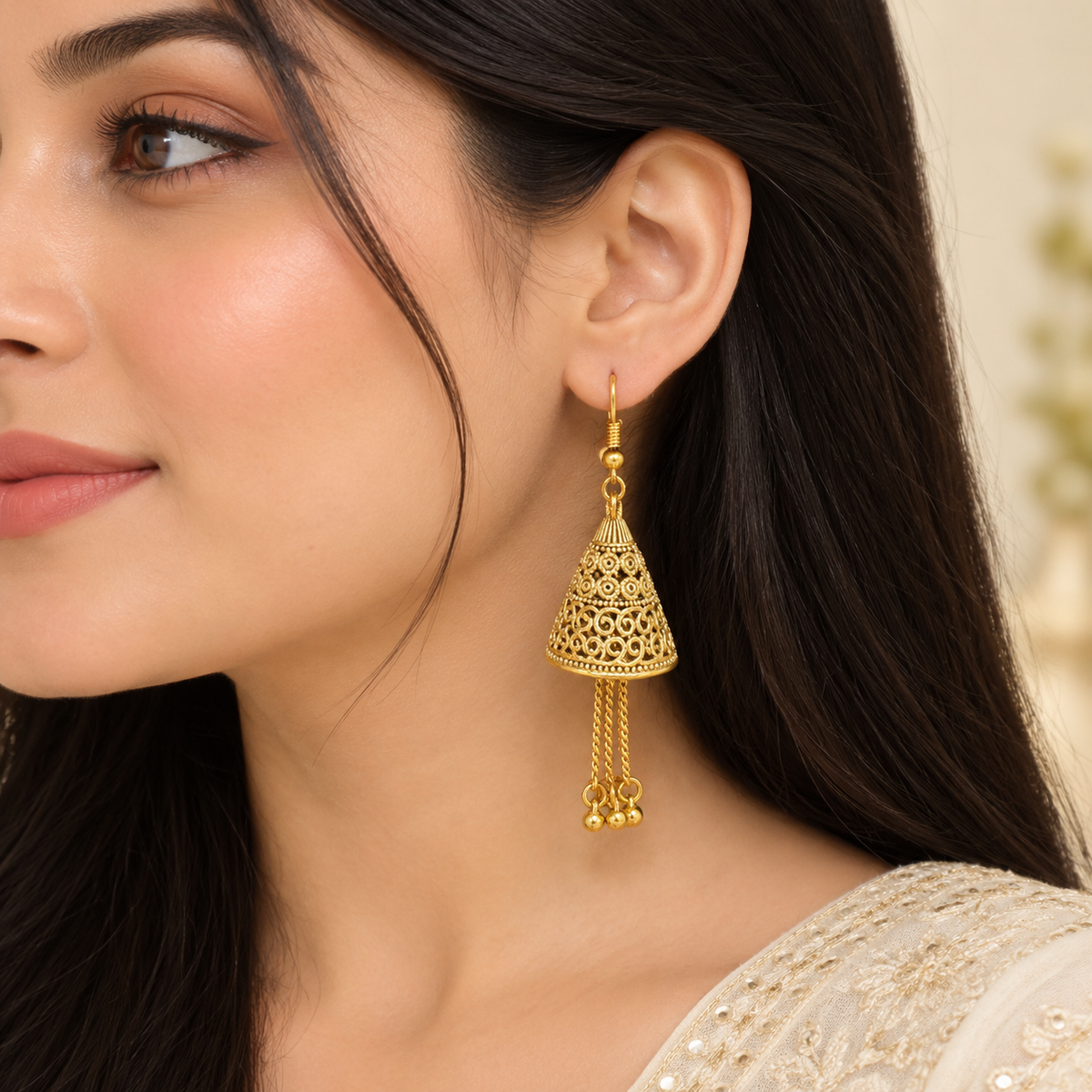 Golden-Tone Filigree Jhumka