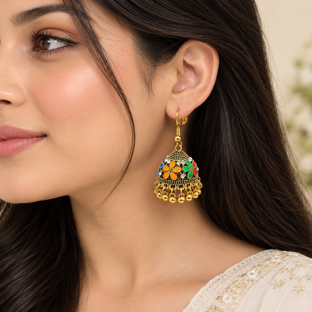 Meenakari flower jhumka For Women