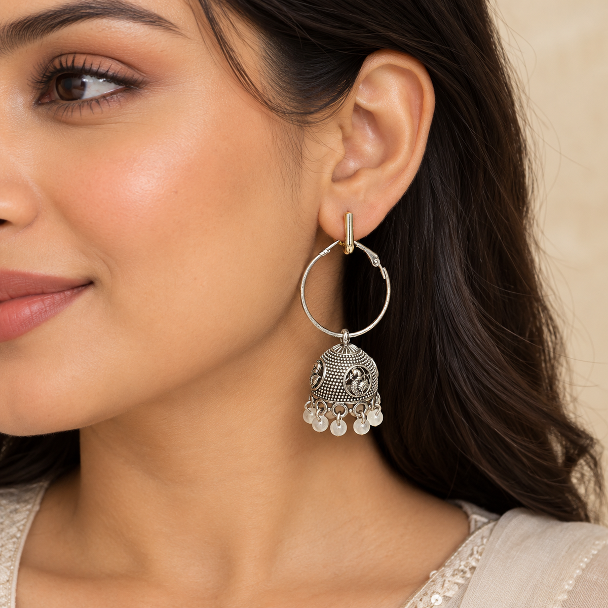 Oxidized Silver Hoop Jhumka - Bali Jhumka