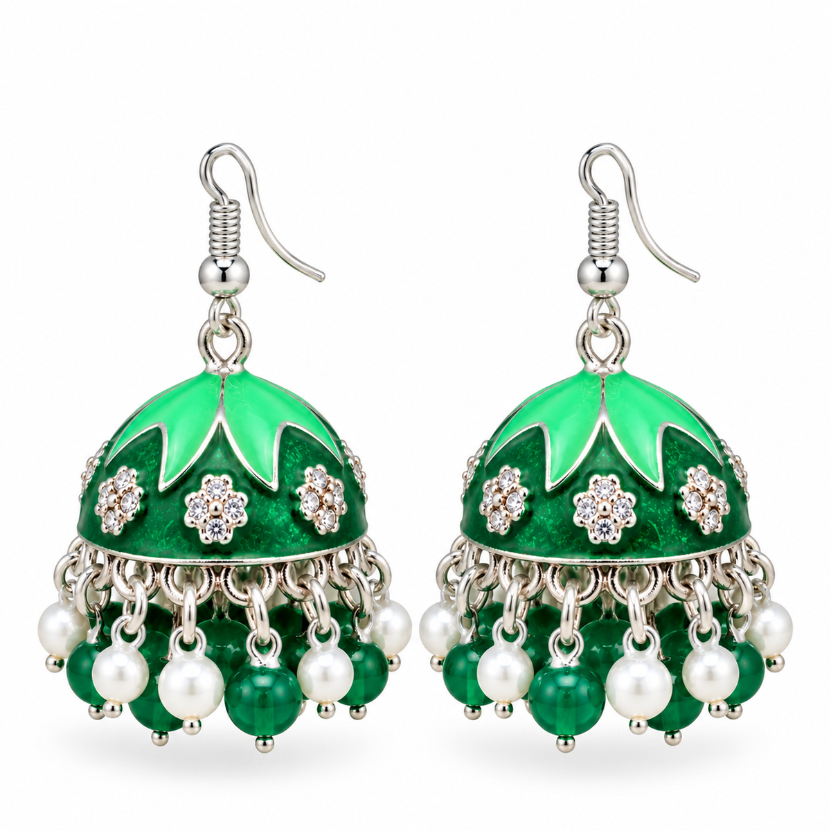 Verdant Leaf Enamel Jhumkas