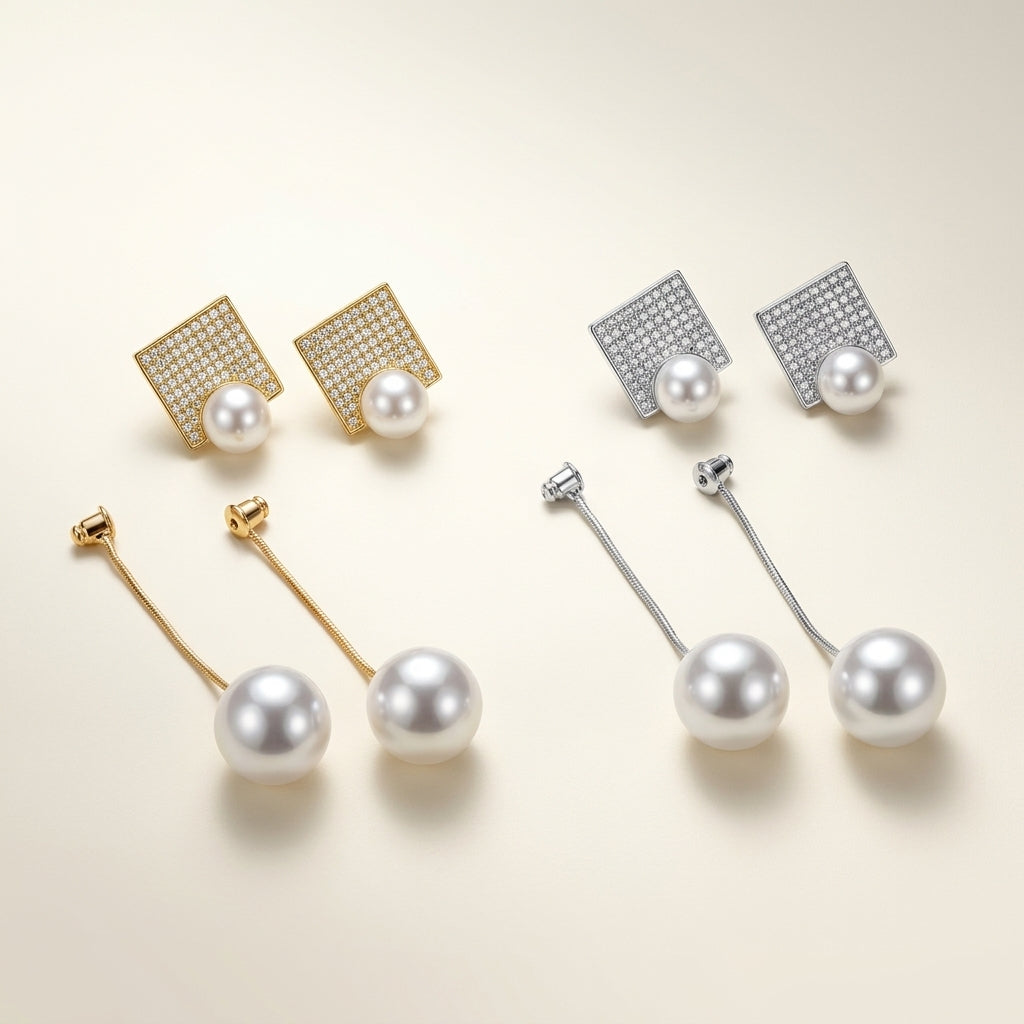 Geometric Rhinestone And Faux Pearl Double-Sided