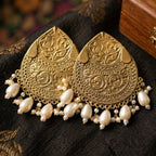 Antique-Style Gold-Finish Oversized Mughlai Drop Jhumka