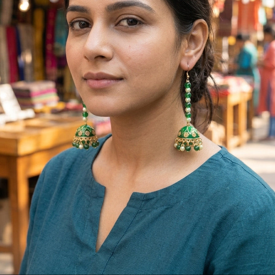Meenakari Enamel Long Beaded Jhumka