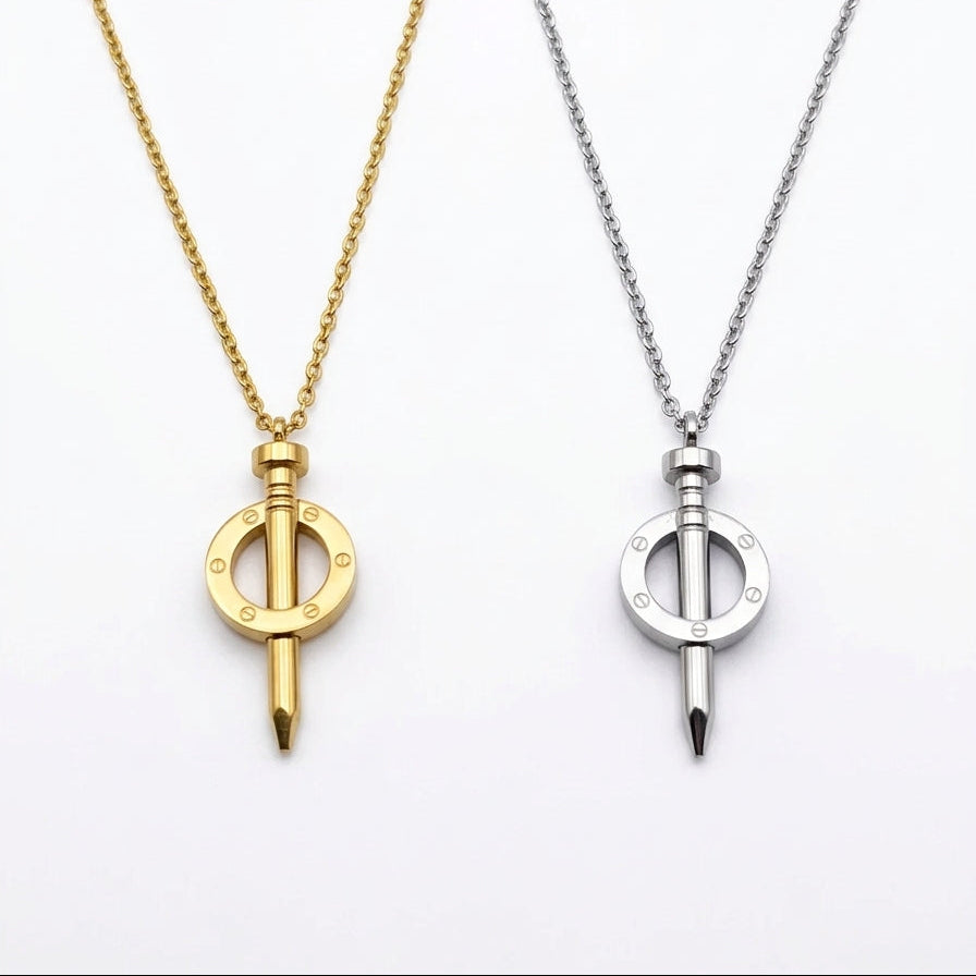 Silver and Golden stainless steel chain necklace with nail pendant