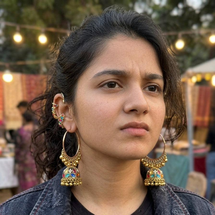 Gold-Plated Alloy Hoop Jhumka Earrings
