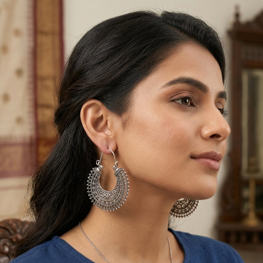 Intricate Metallic Heritage Hoop Jhumka