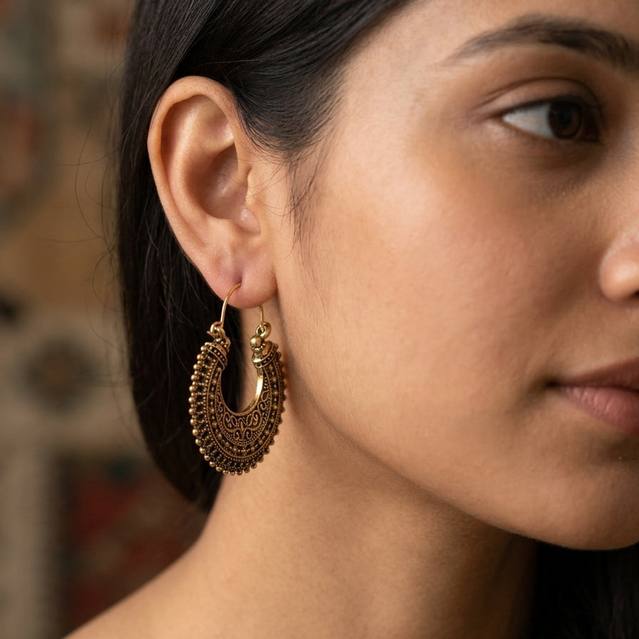 Intricate Metallic Heritage Hoop Jhumka