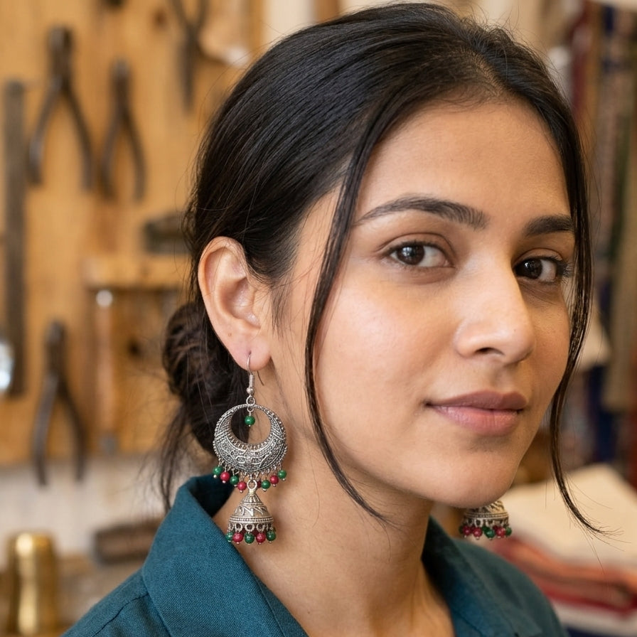 Traditional Oxidized Chandbali Jhumka Earrings