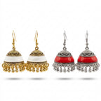 Ruby Red Enamel Terracotta-Style Bell Jhumka