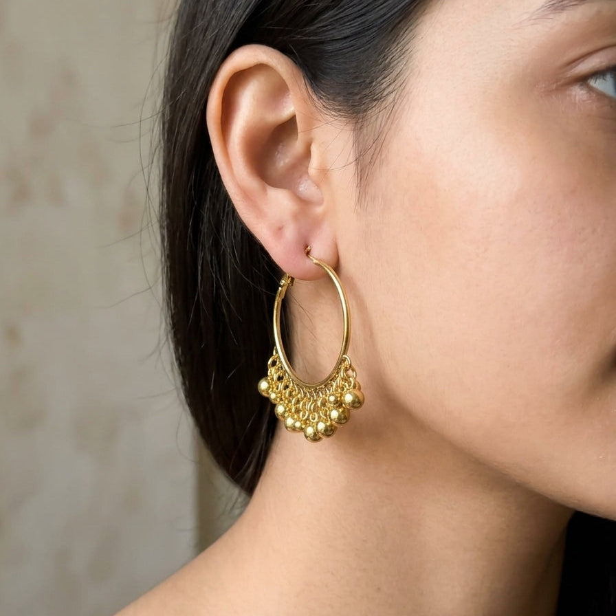 Earrings Anti-Tarnish Golden Ghungroo Hoops
