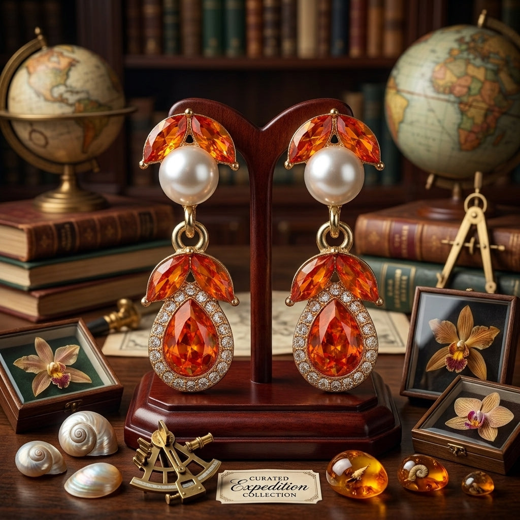 Vibrant Orange Teardrop Crystals, A White Pearl