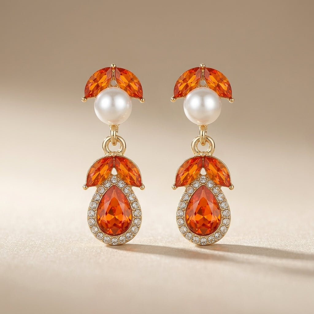 Vibrant Orange Teardrop Crystals, A White Pearl