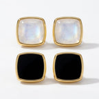 Square stud earrings with black\White inlay stone