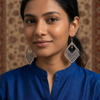 oxidized silver rhombus (kite-shaped) jhumka