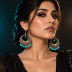 Silver Oxidised Blue Pearl Chandbalis