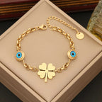 Four Leaf Clover & Evil Eye Charm Bracelet
