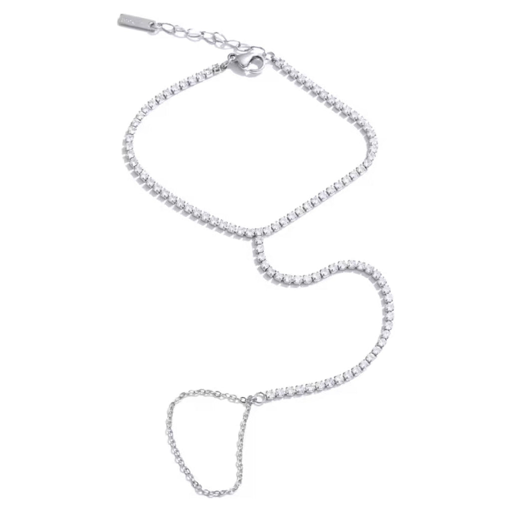 Rhinestone bracelet with ring and Chain