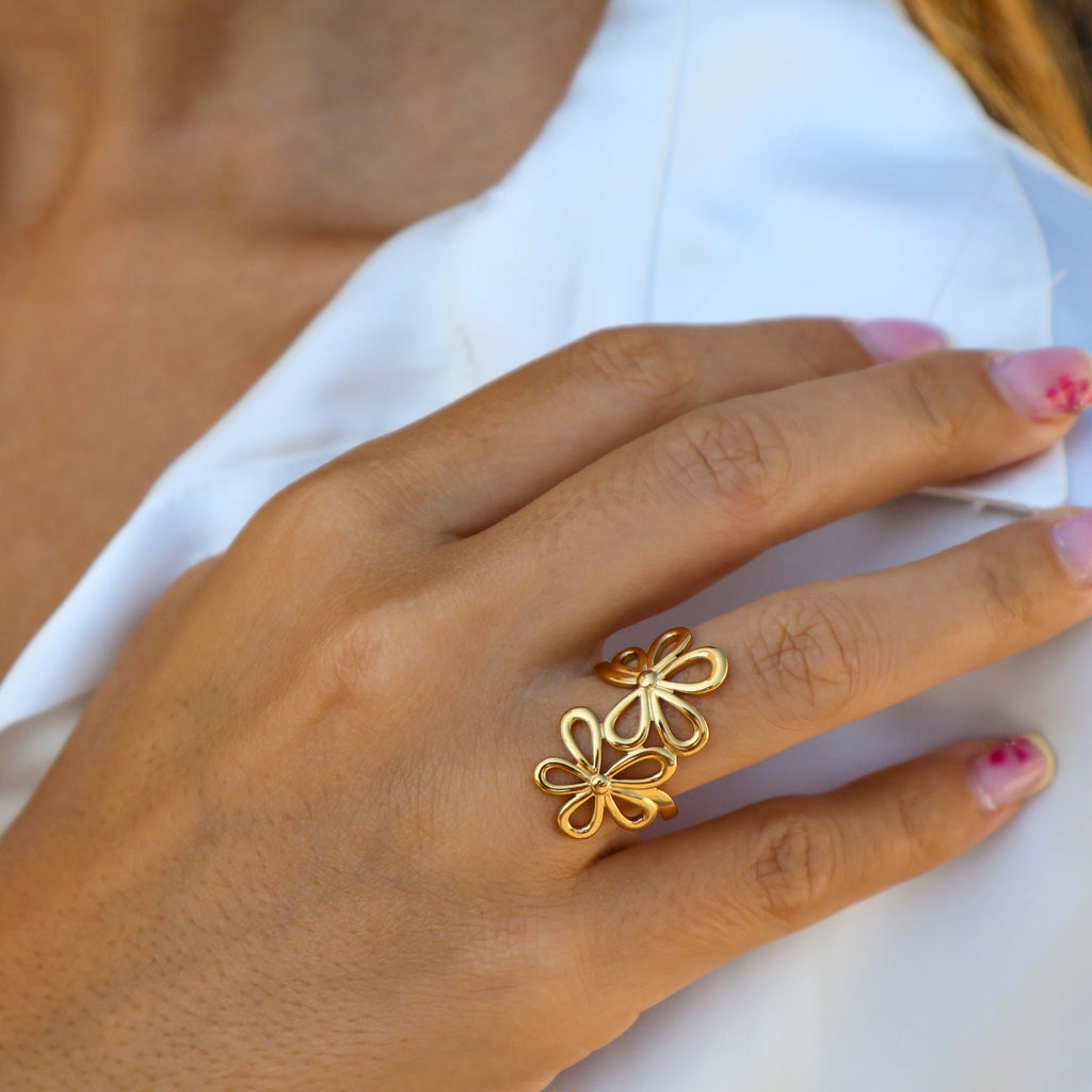 Two Flowers Adjustable Ring