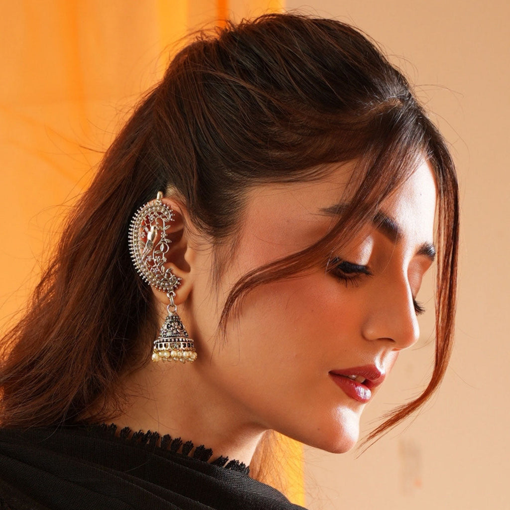 Mayur Chandbali Silver Earcuff Earrings