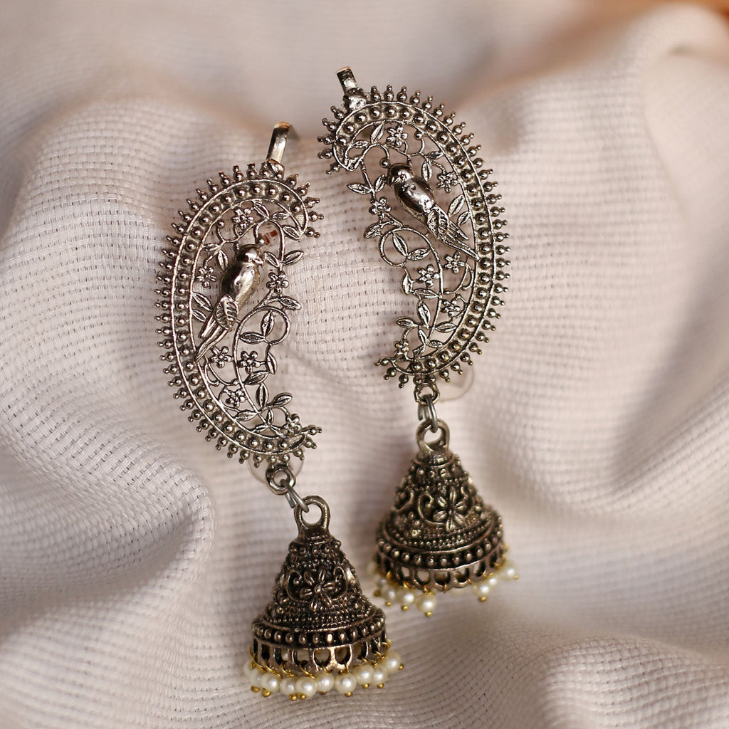 Mayur Chandbali Silver Earcuff Earrings