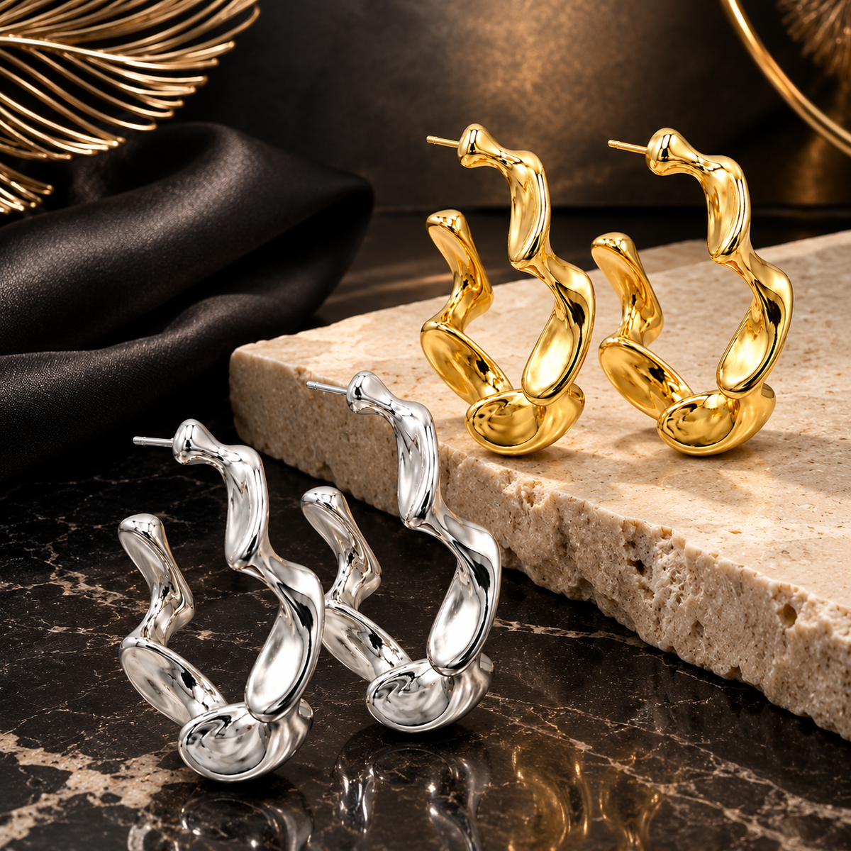 Brand Chunky Irregular Textured Hoop Earrings