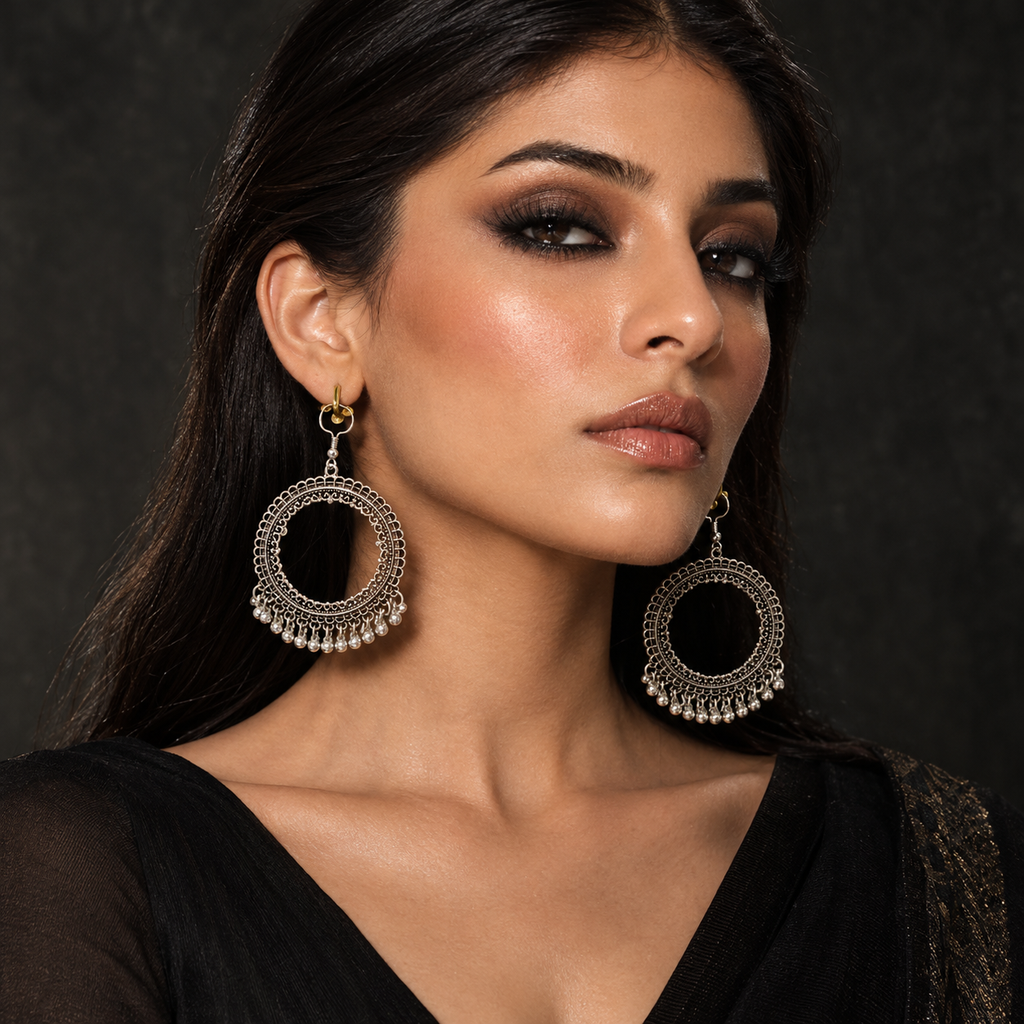 Oxidized Silver Hoop Jhumkay
