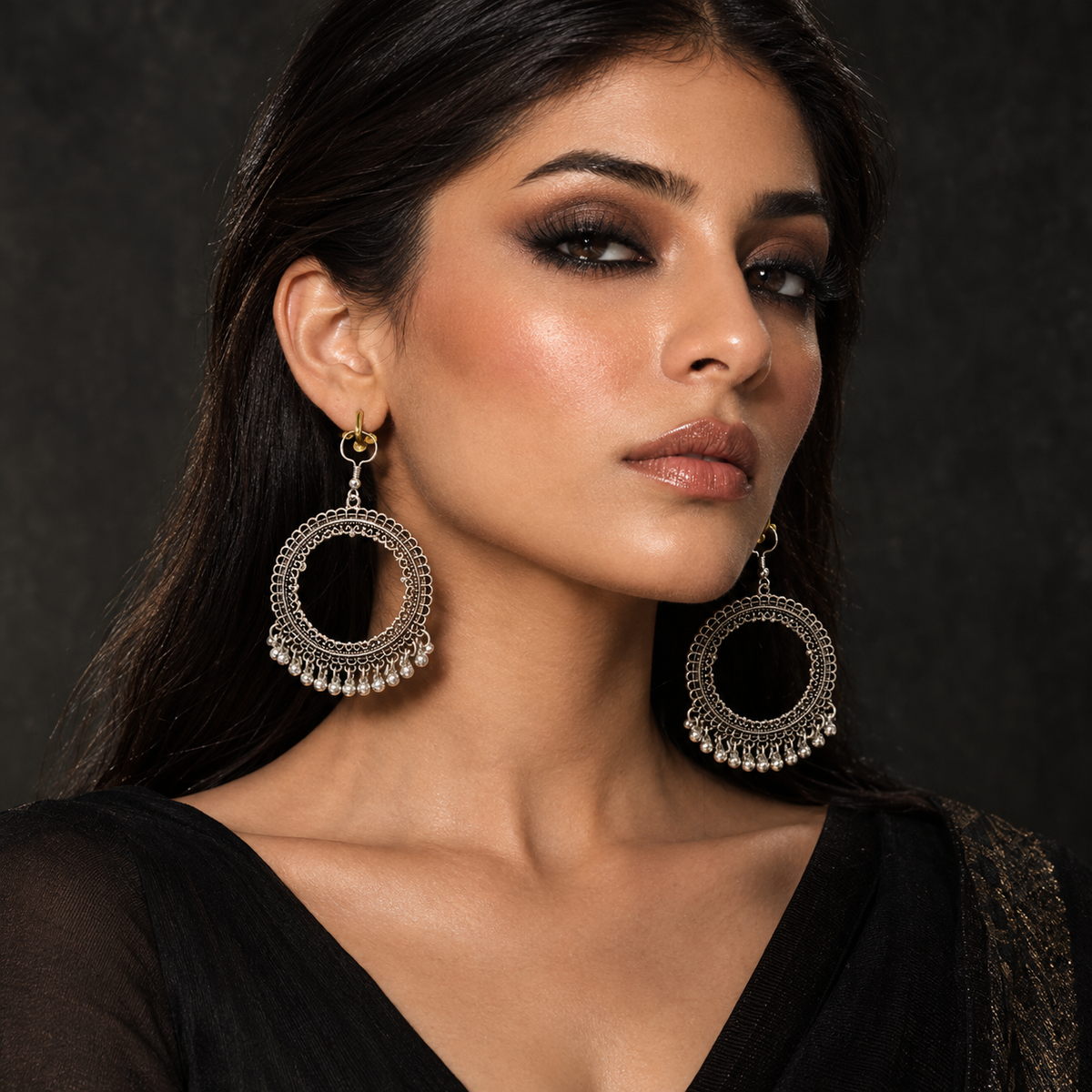 Oxidized Silver Hoop Jhumkay