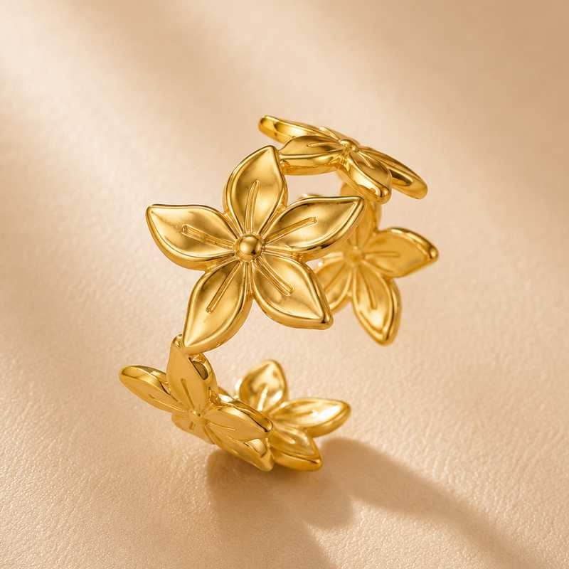 Gold Floral Open Ring