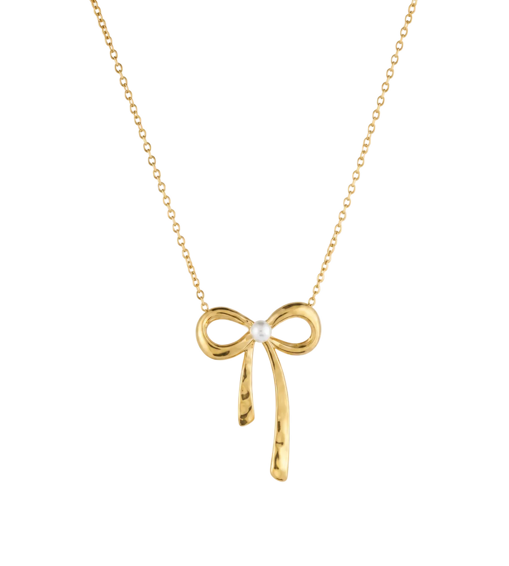 Heart Bow Tie Gold Pendant Necklace